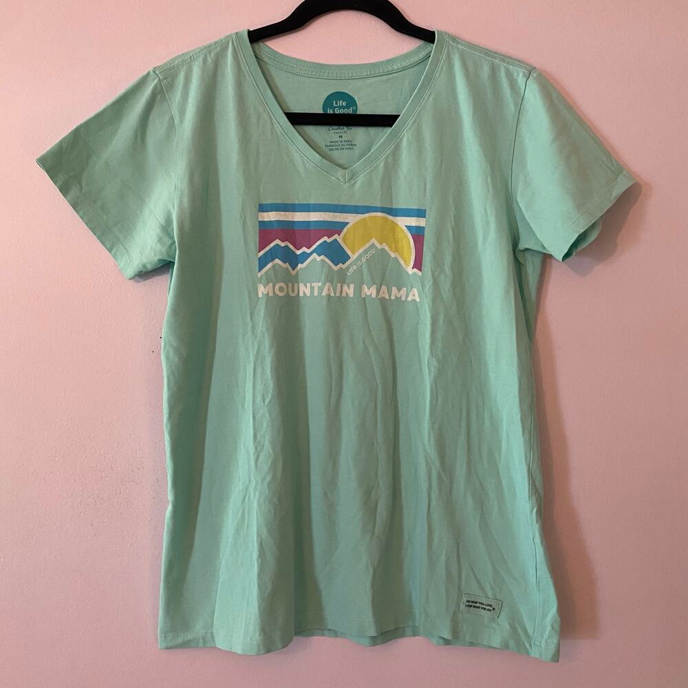 Life Is Good Mint Green Crusher Tee V-neck Mountain Mama Gorpcore Women's Medium